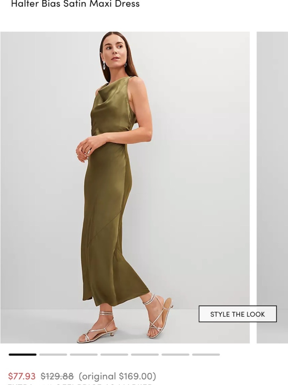 Ann Taylor Olive Satin Halter Bias Maxi Dress